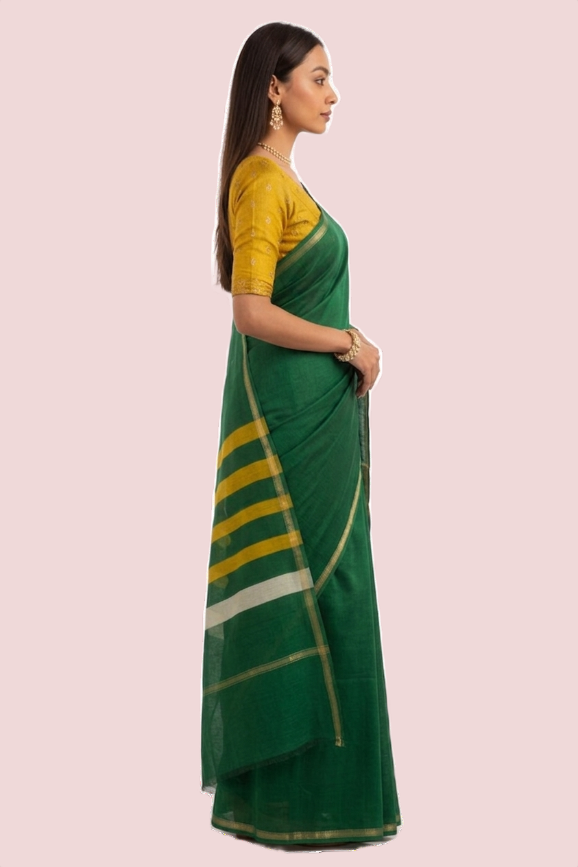 Green Silk Cotton Saree - Image 2