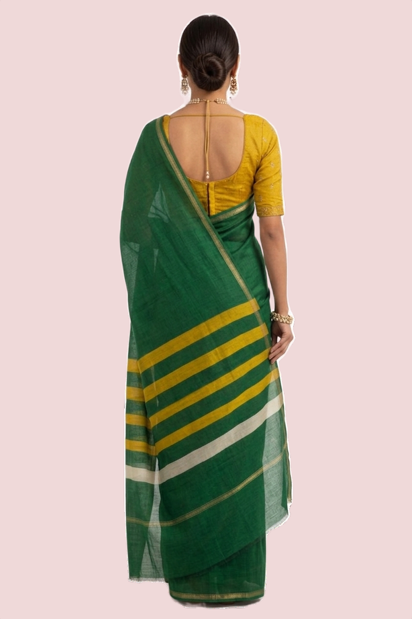 Green Silk Cotton Saree - Image 3