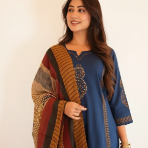 Navy Blue Printed Kurta Set