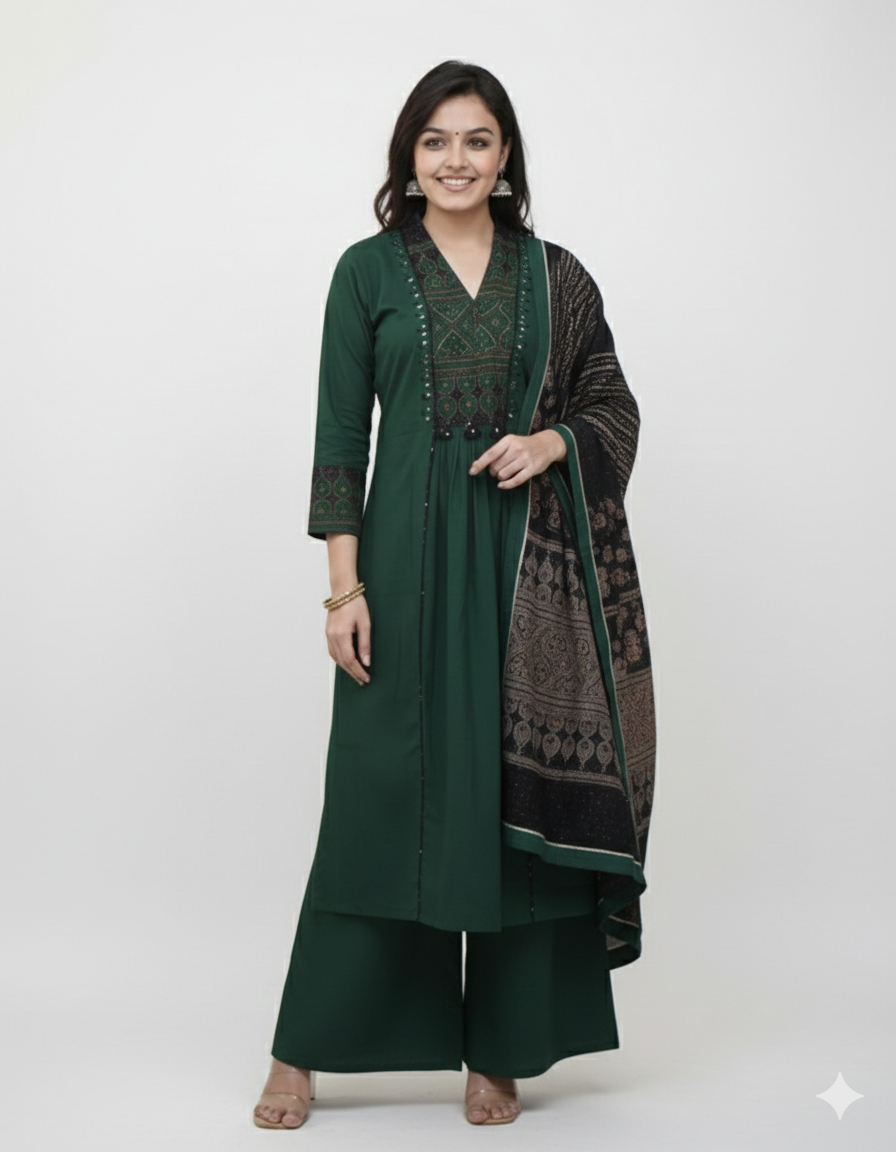 Cotton Green Printed Kurta Set