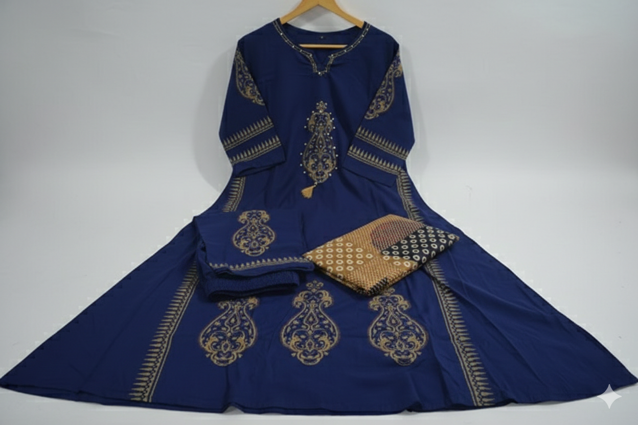 Navy Blue Printed Kurta Set - Image 2