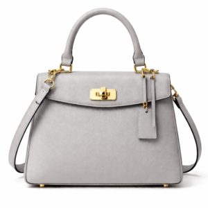 Grey Handbag with Gold Accents