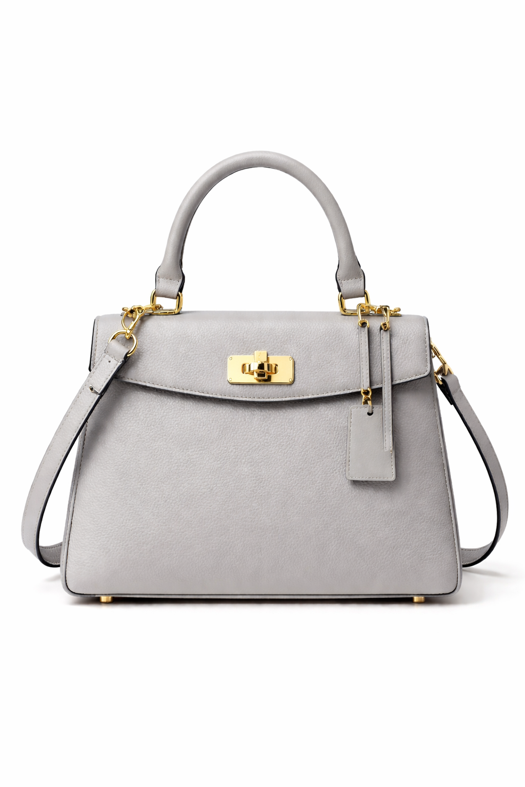 Grey Handbag with Gold Accents