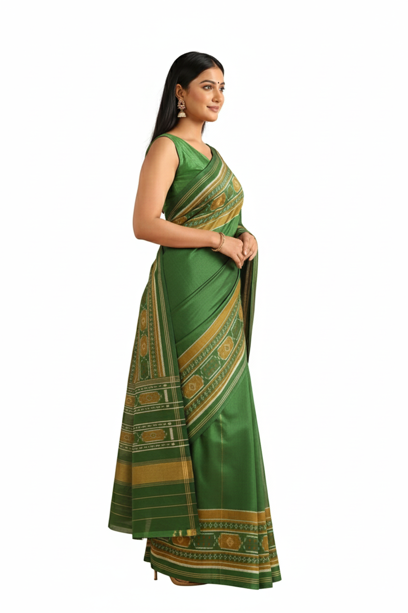 Green Pure Silk Patola Saree - Image 2