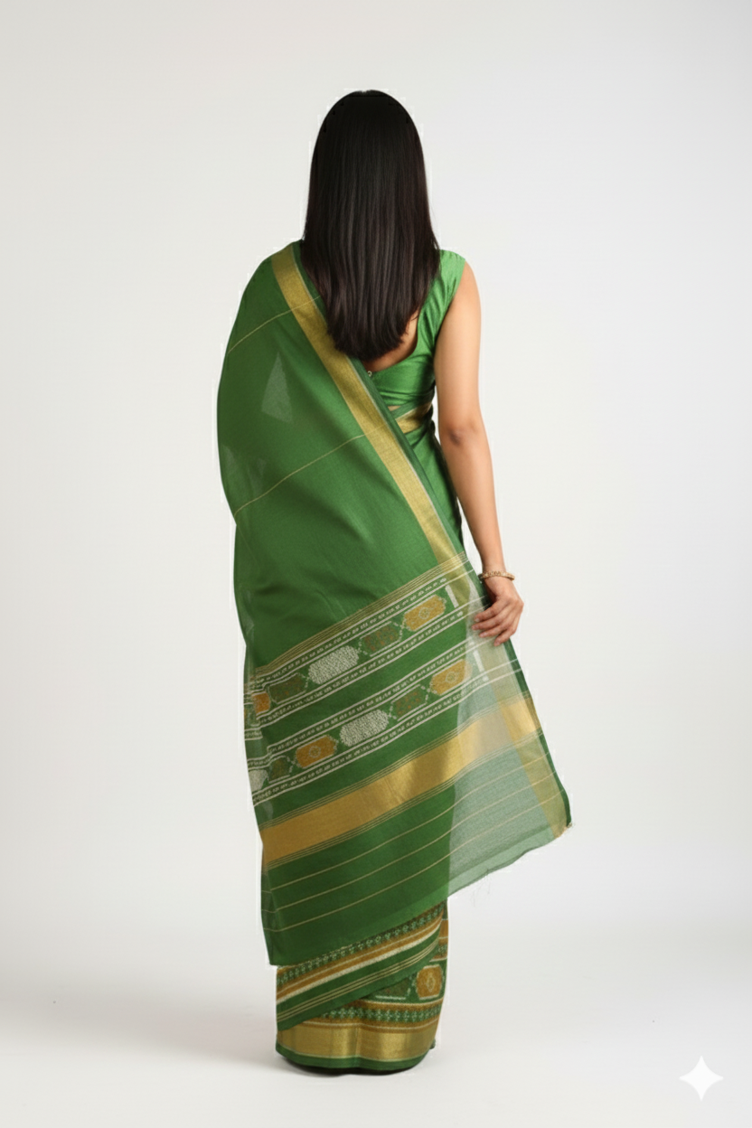 Green Pure Silk Patola Saree - Image 3