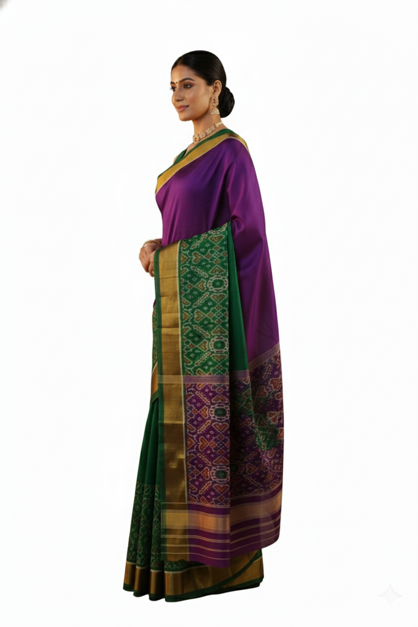 Purple Pure Silk Patola Saree - Image 3