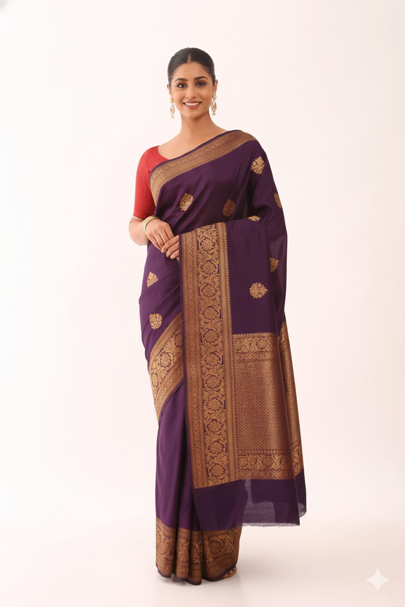 Silk Woven Purple Banarasi saree