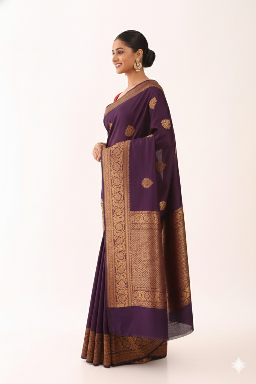 Silk Woven Purple Banarasi saree - Image 3
