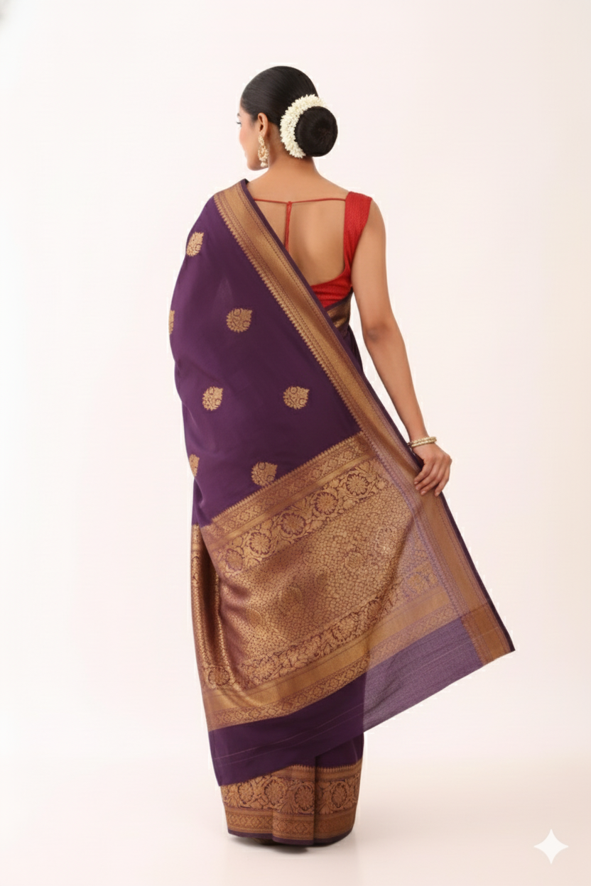 Silk Woven Purple Banarasi saree - Image 2