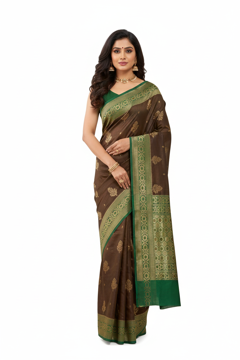 Dark Brown Silk Banarasi saree