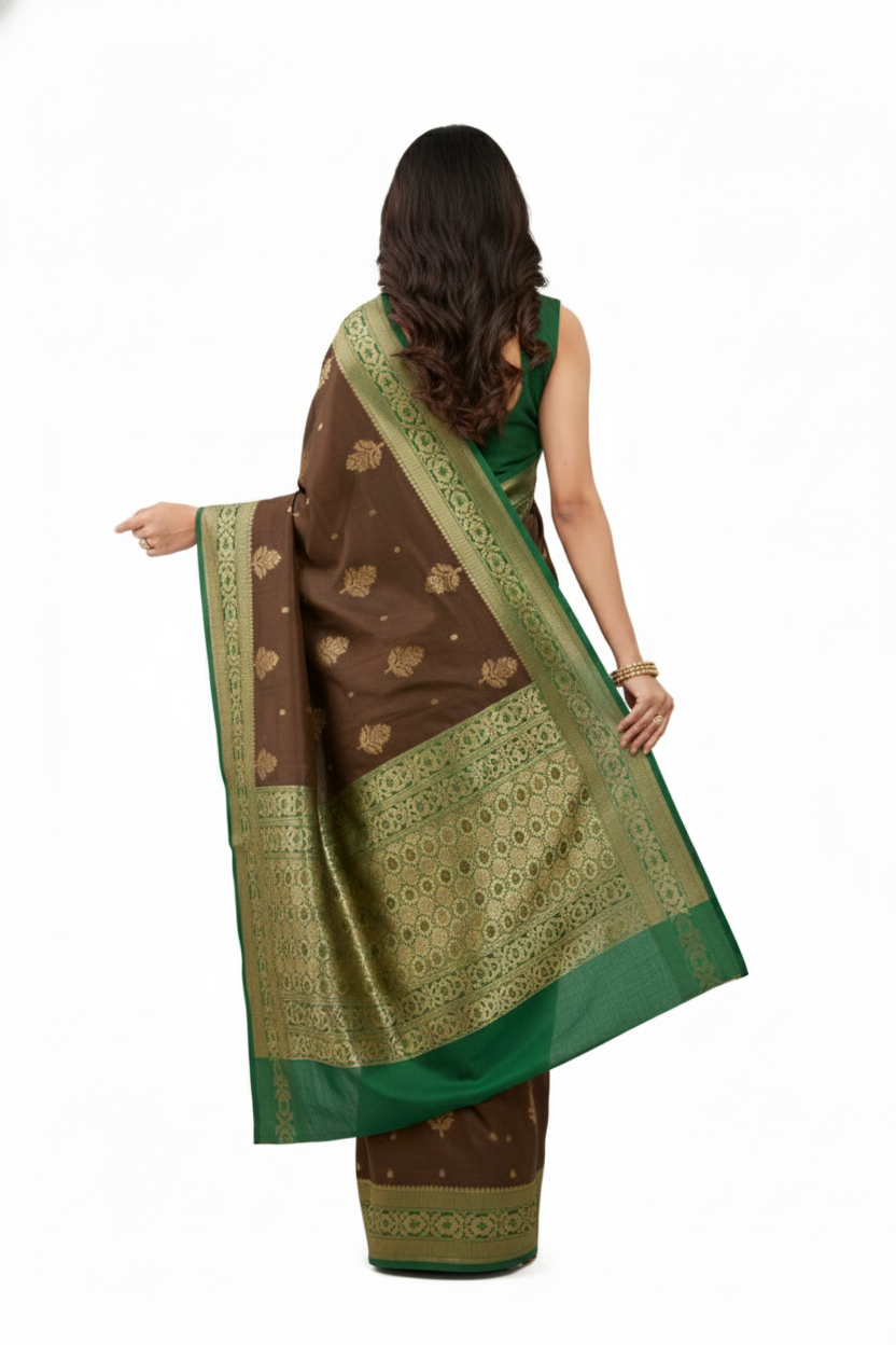 Dark Brown Silk Banarasi saree - Image 2