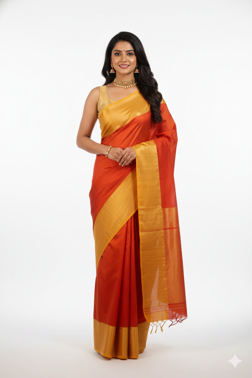 Orange Pure Silk Kanchipuram Saree
