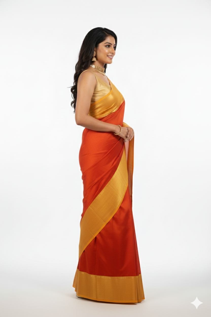 Orange Pure Silk Kanchipuram Saree - Image 2