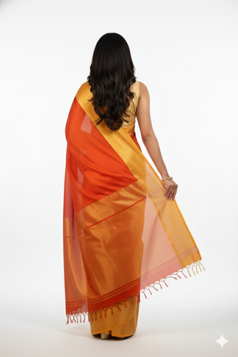 Orange Pure Silk Kanchipuram Saree - Image 3