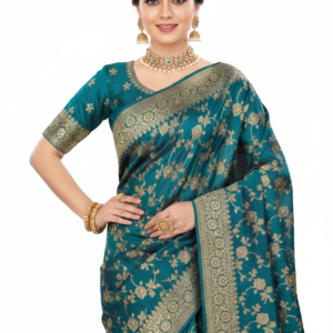 Blue Silk Woven Wedding Saree