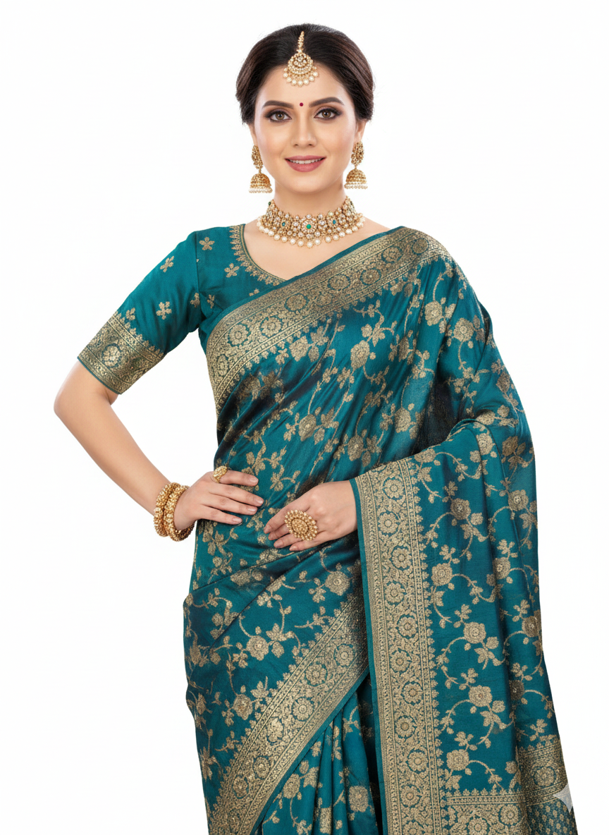 Blue Silk Woven Wedding Saree