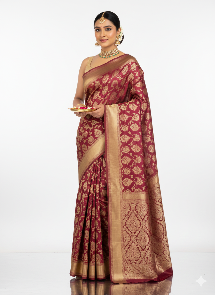 Pure Silk Red Wedding Saree