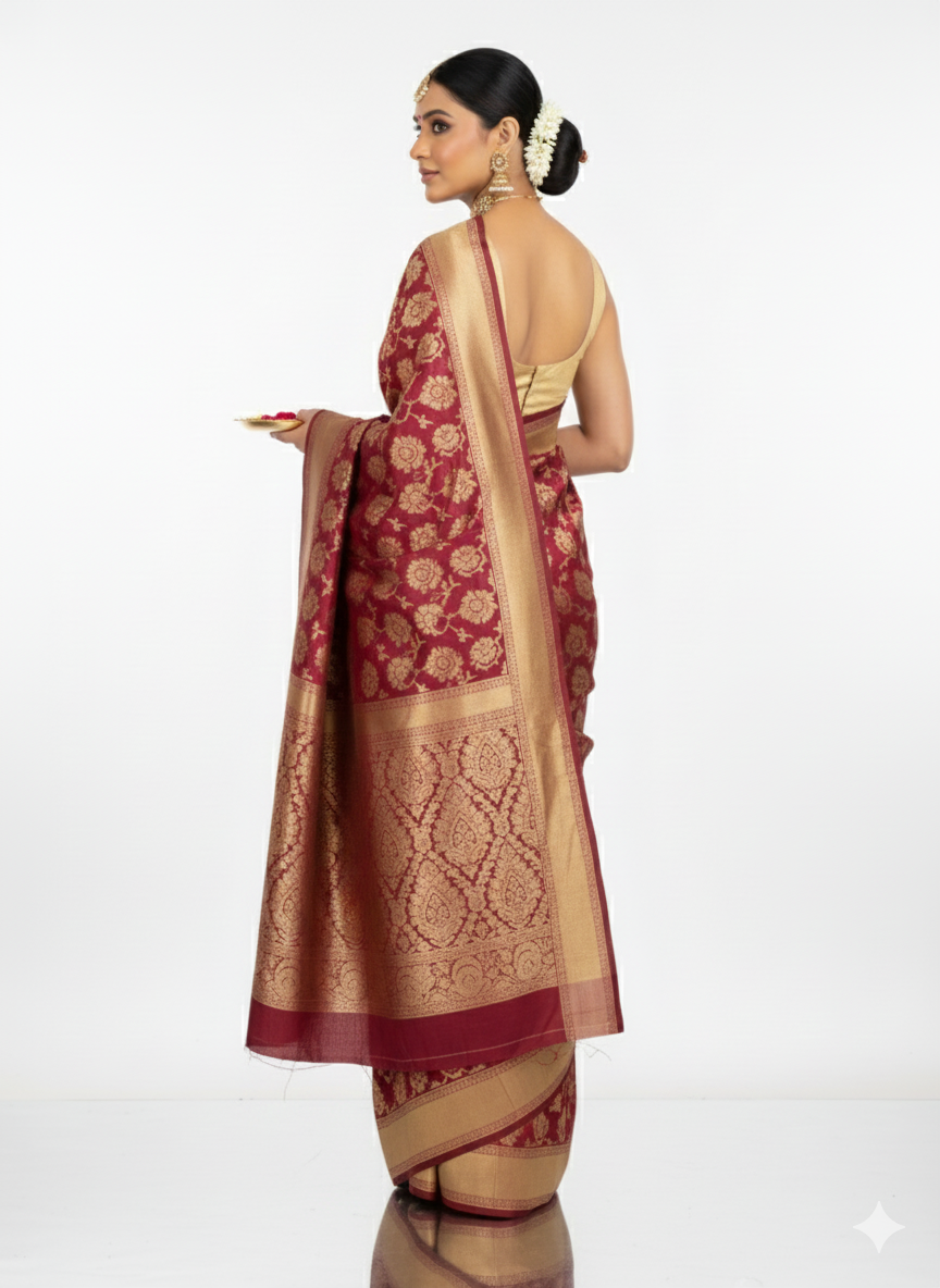 Red Woven Viscous Wedding Saree - Image 3