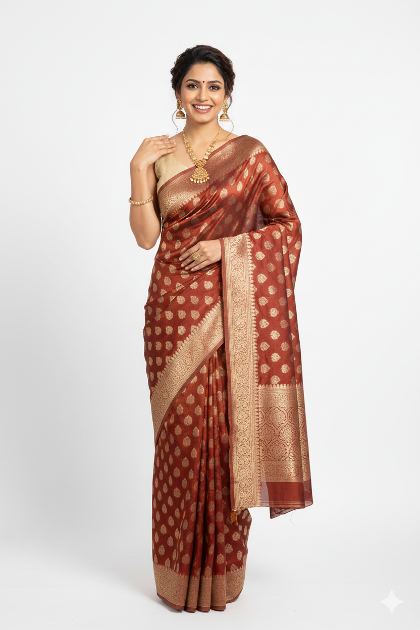Red Woven Viscous Wedding Saree