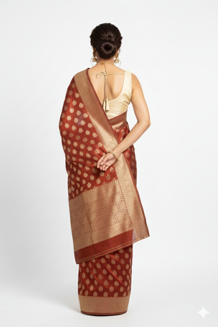 Red Woven Viscous Wedding Saree - Image 2