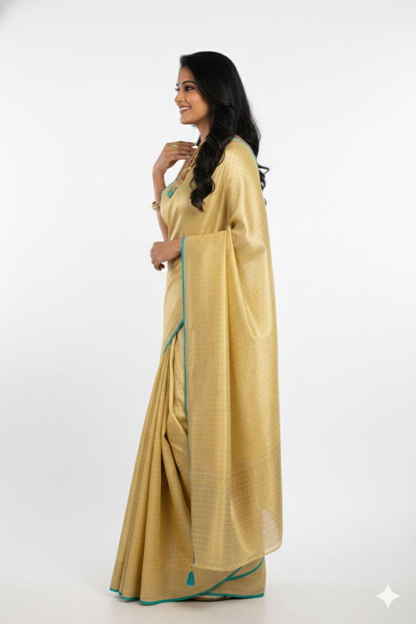 Yellow Woven Viscous Saree - Image 3