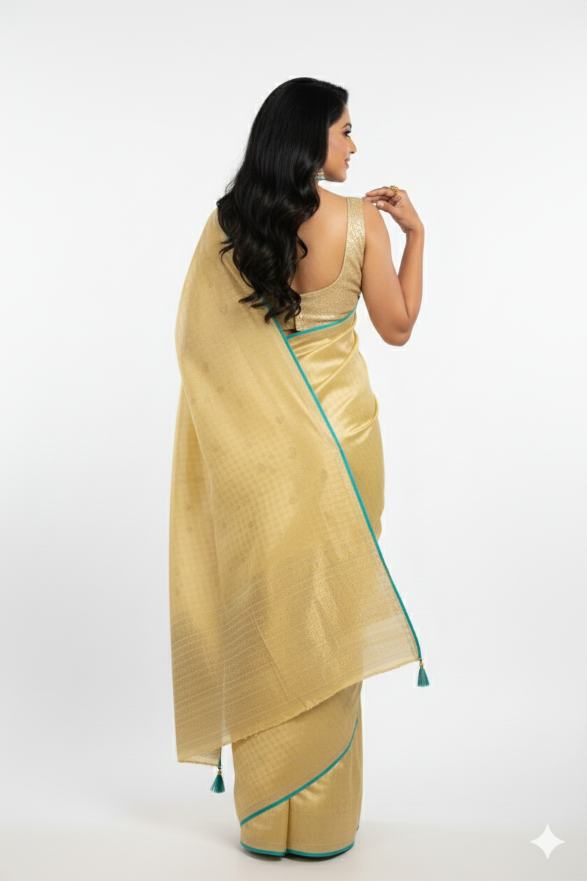 Yellow Woven Viscous Saree - Image 2