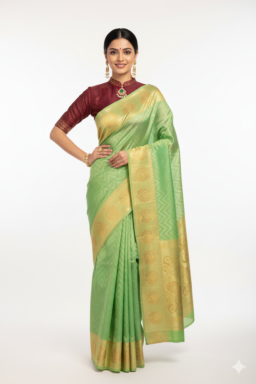 Green Woven Viscous Saree