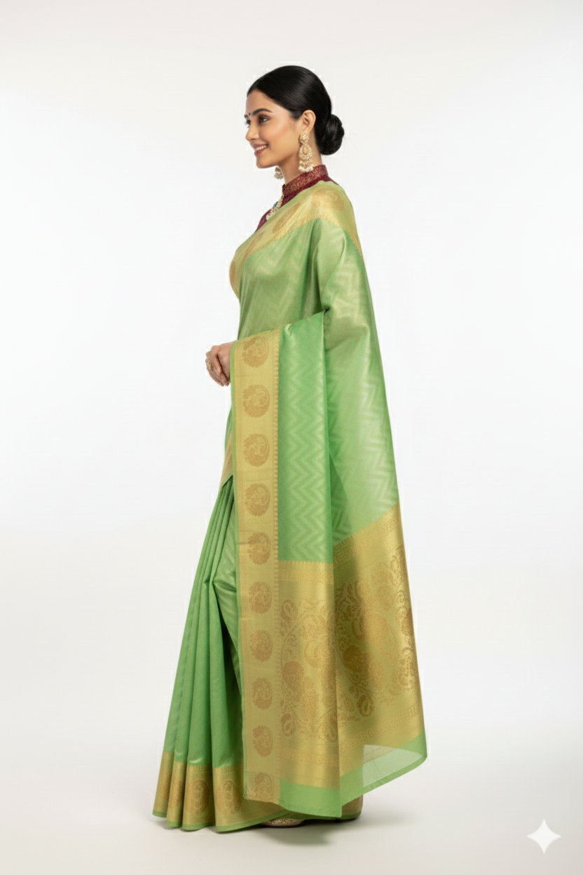Green Woven Viscous Saree - Image 3
