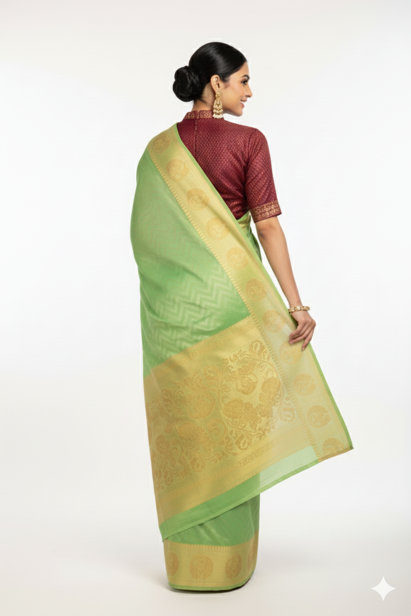 Green Woven Viscous Saree - Image 2