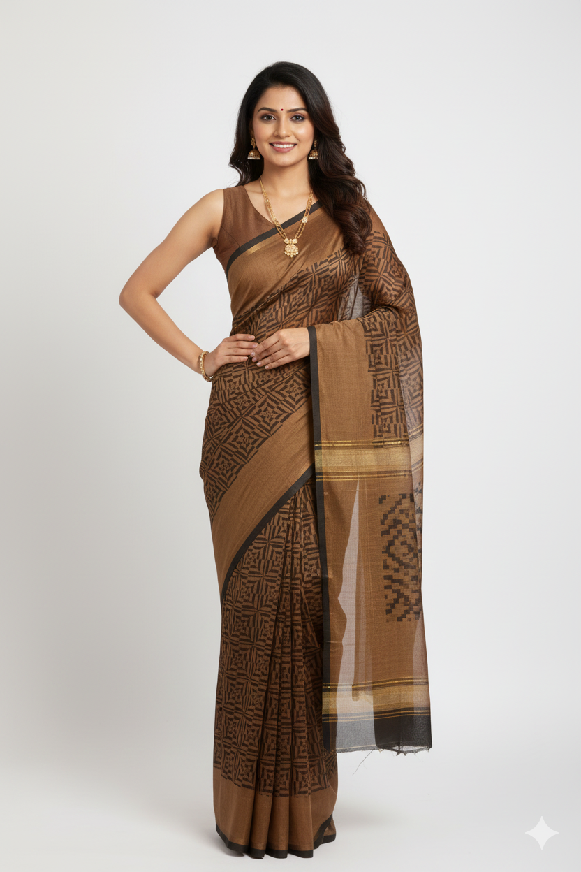 Brown Woven viscous Tissue Party Saree