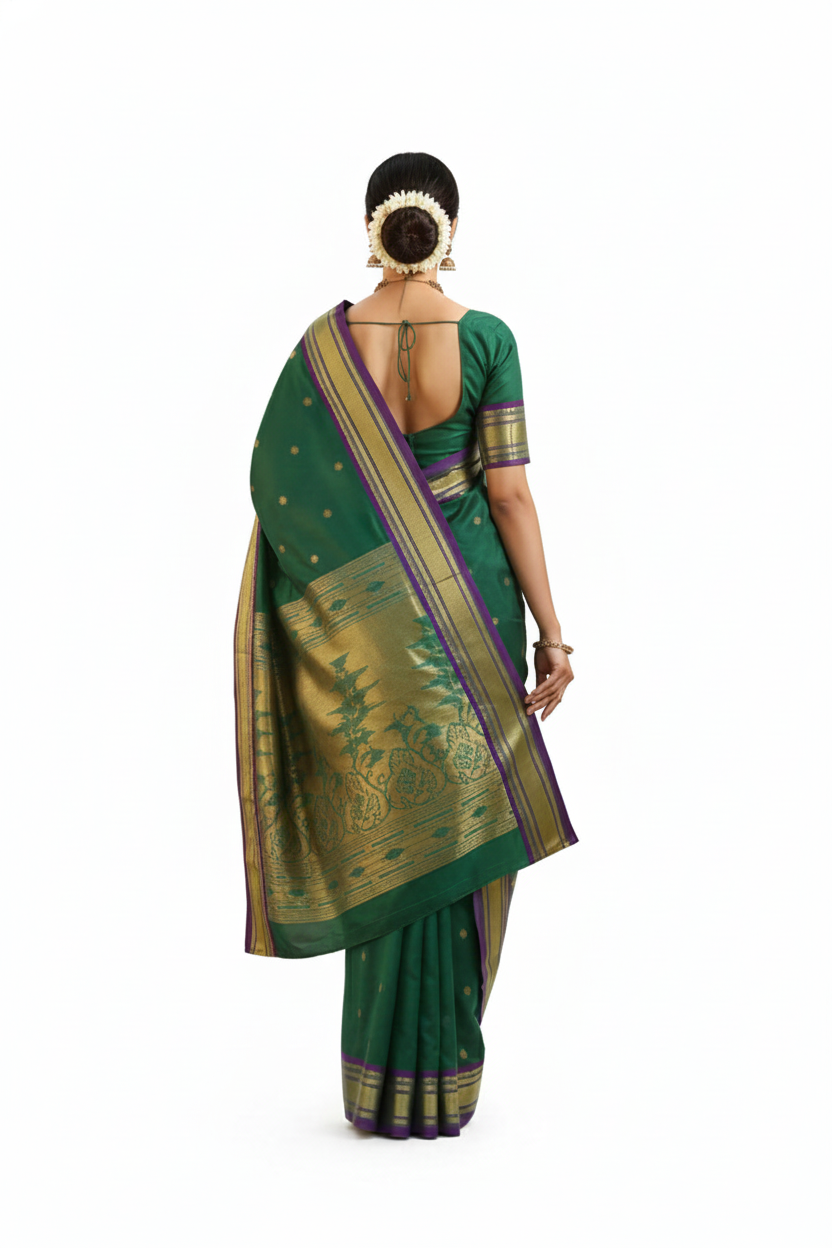 Green Silk Paithani Saree - Image 3