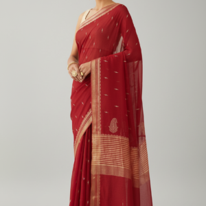 Red Chiffon Embroidered Saree