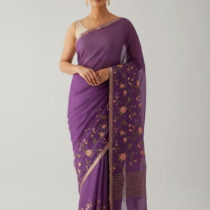 Purple Chiffon Embroidered Saree