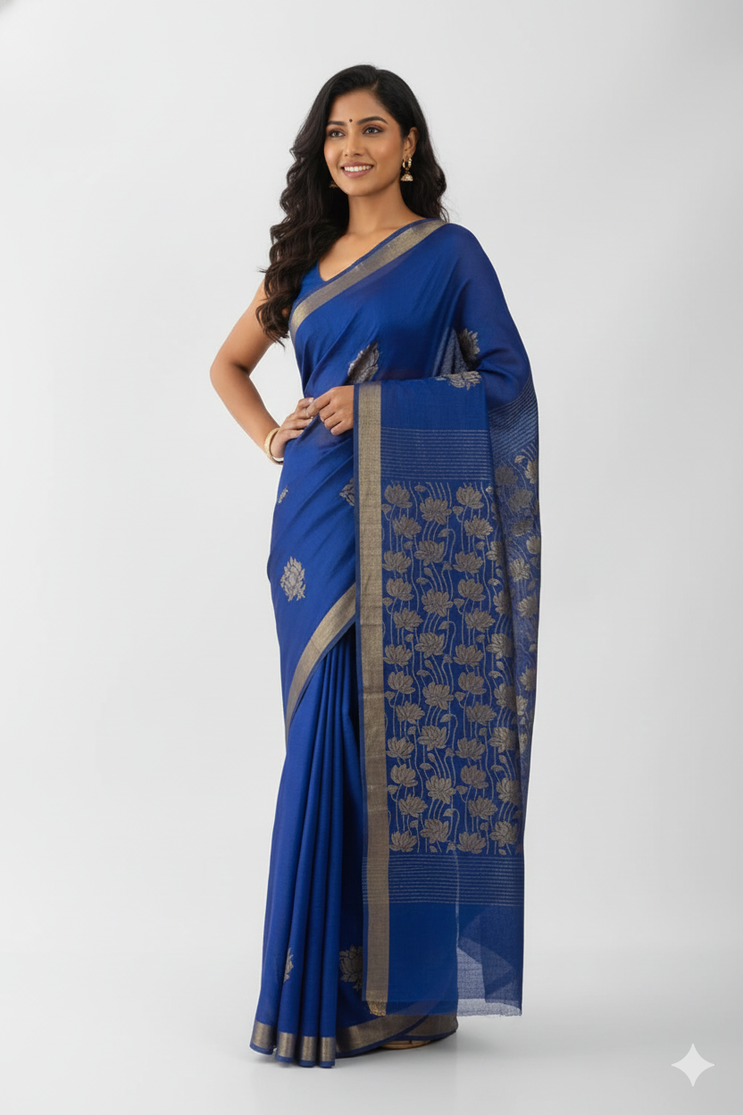 Woven Blue Tussar Saree