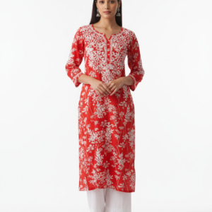 Mulmul Red Printed Straight Kurta