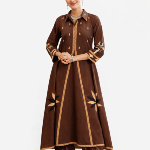 Brown Floral Cotton Kurta Set
