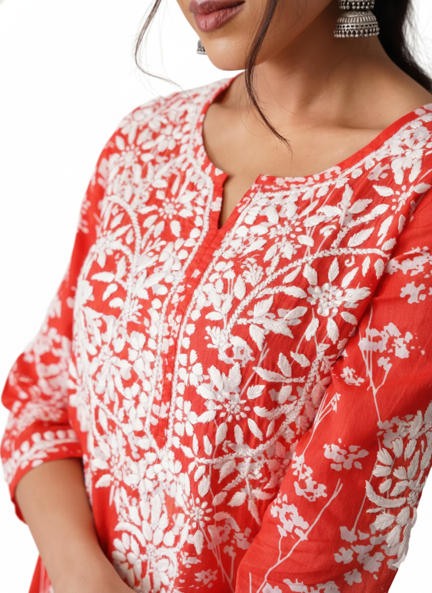 Mulmul Red Printed Straight Kurta - Image 2