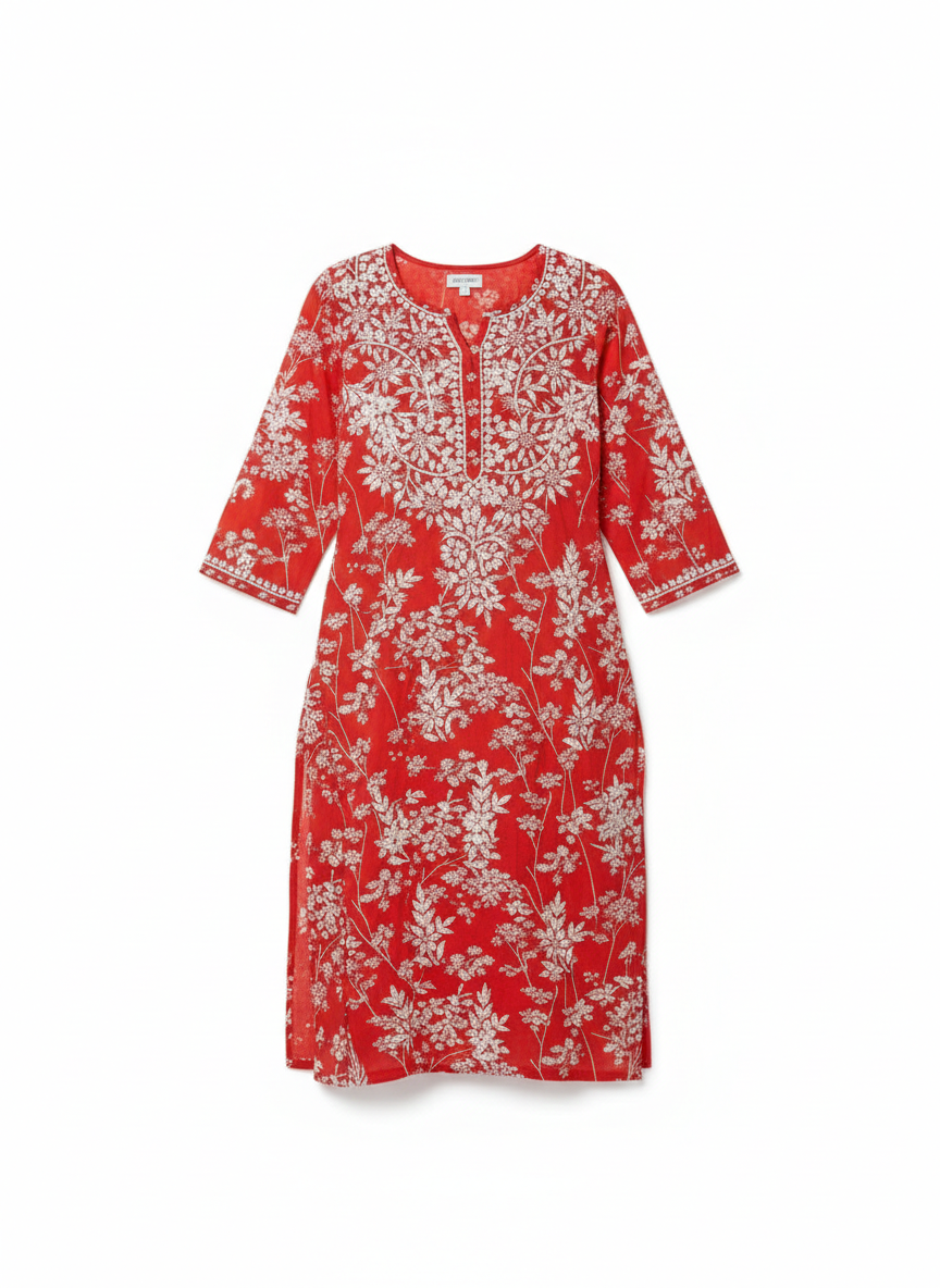 Mulmul Red Printed Straight Kurta - Image 3