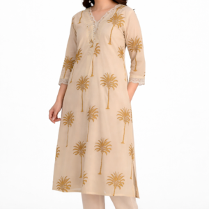 Beige Palm Breeze Cotton Kurta