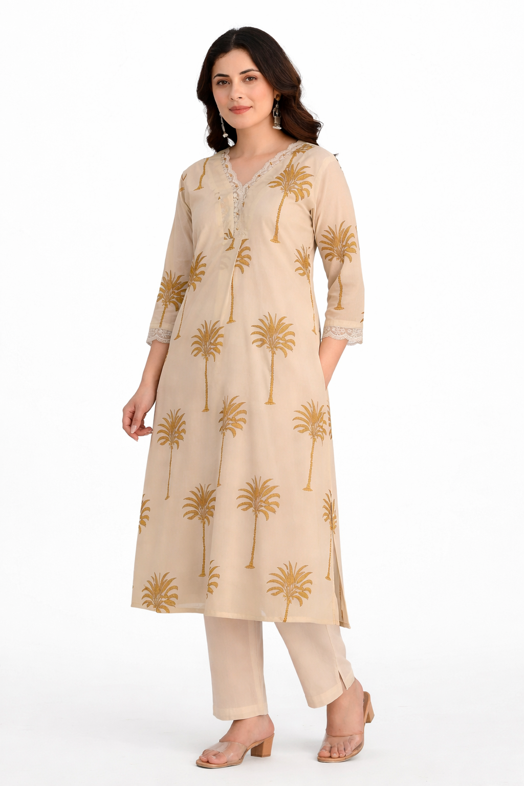 Beige Palm Breeze Cotton Kurta