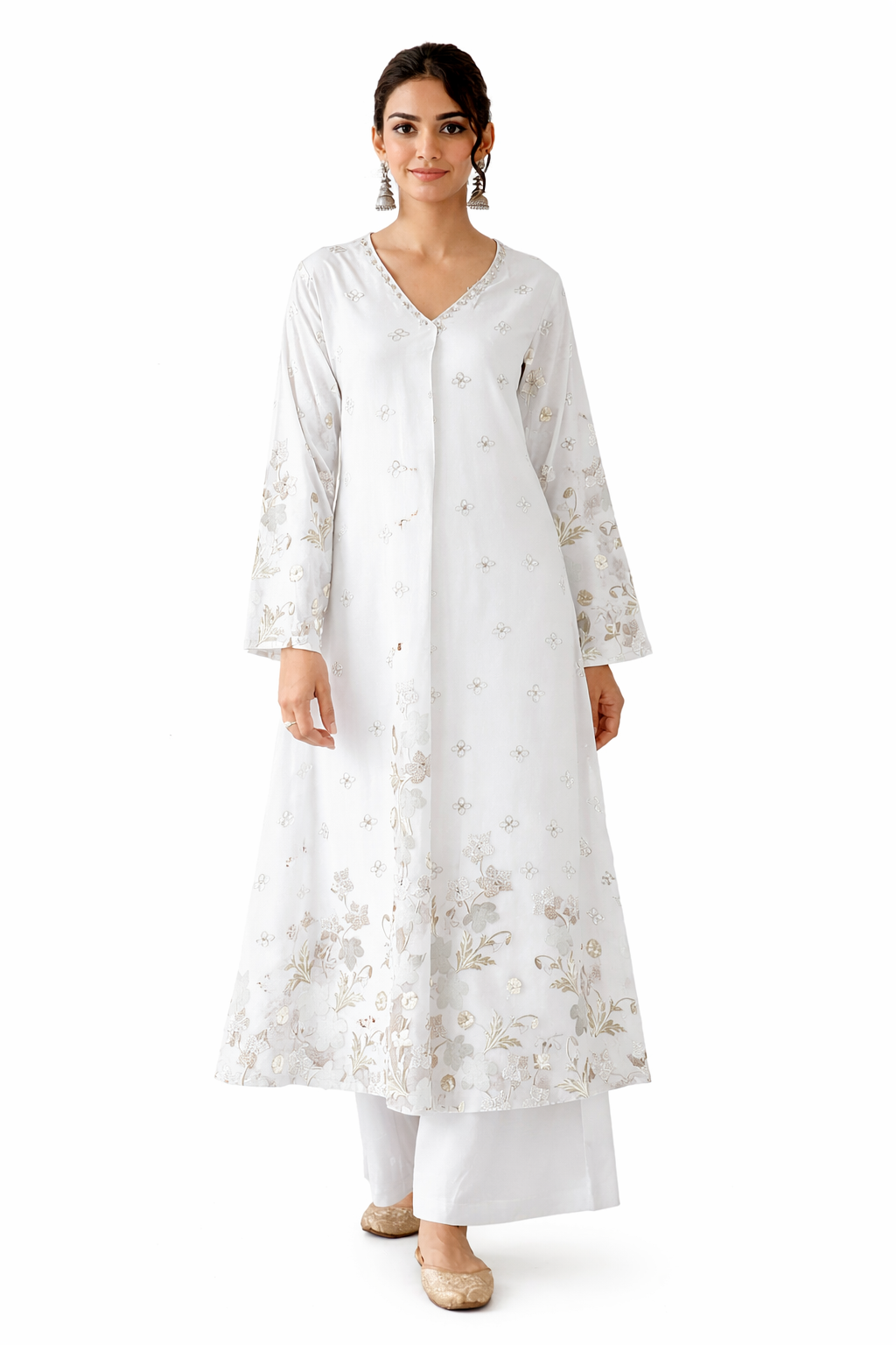 Elegant Printed White Cotton Kurta