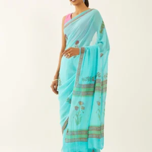 Georgette Blue Printed Saree