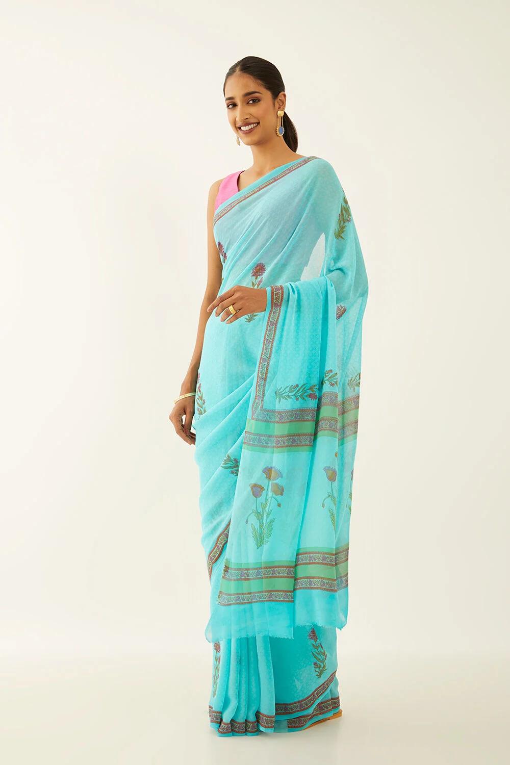 Georgette Blue Printed Saree