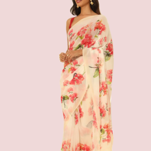 Off White Printed Georgette Saree