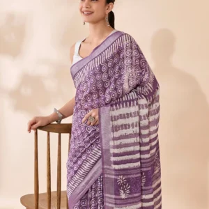 Dabu Printed Violet Cotton Saree