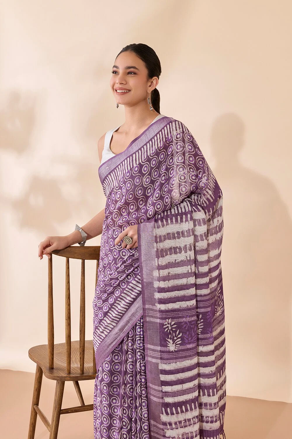 Dabu Printed Violet Cotton Saree