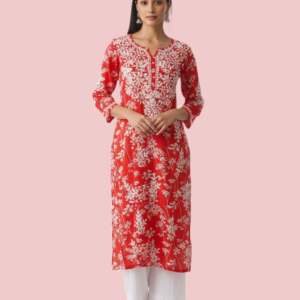 Mulmul Red Printed Straight Kurta