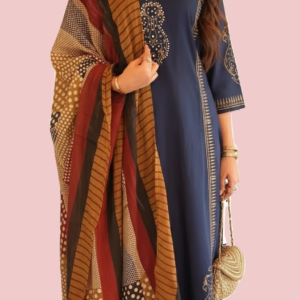 Navy Blue Printed Kurta Set