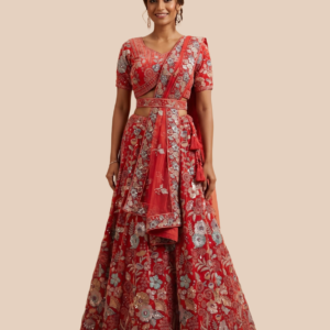 Wine Red Embroidered Lehenga Choli Set