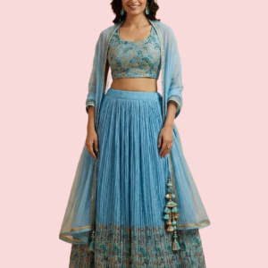 Sky Blue Floral Embroidered Lehenga Choli